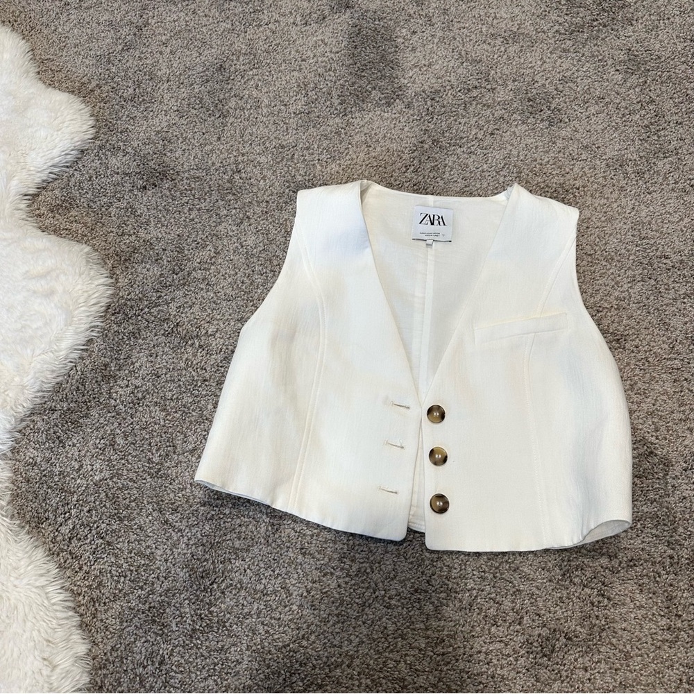 Zara Oversized Cropped Linen Vest Size XS